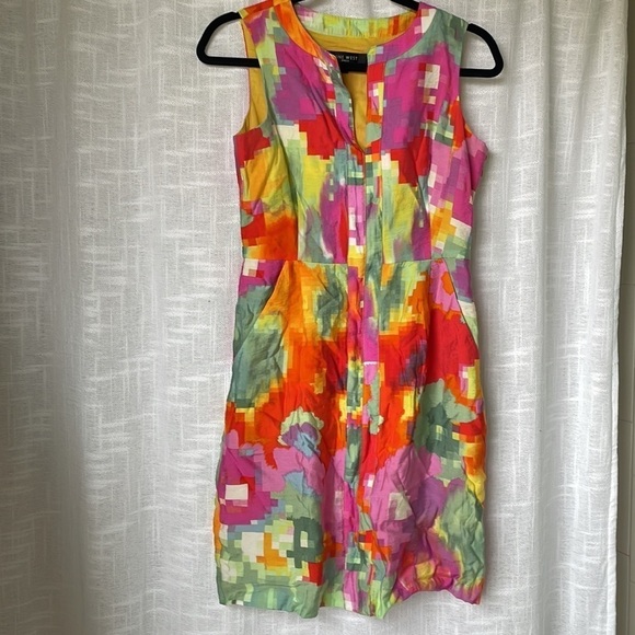 Nine West Bright Geometric Floral Sleeveless Tank Dress with Pockets Women 4 - Picture 1 of 7